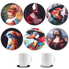 6 Pcs Bird Coasters, Funny Bird Drink Coasters Round Art Coasters for Desk Colorful Wooden Bird Coasters for Protect Table Desktop Decoration Gift