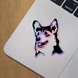 Holographic Decal Stickers of Welsh Corgi Head Premium Waterproof Vinyl Decal Stickers for Laptop Phone Accessory Helmet Car Window Mug Tuber Cup Door Wall Decoration ANDVER352201bHO