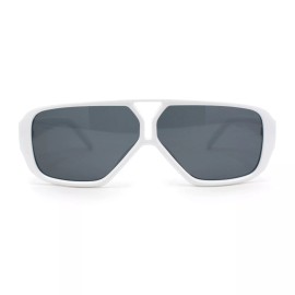 SA106 Double Bridge Flat Top Mafia Racer Rectangular Plastic Sunglasses - White - Black