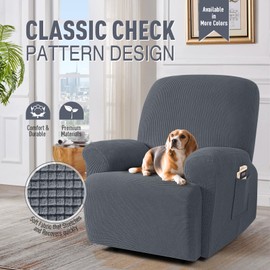 TAOCOCO Oversized Recliner Chair Covers, 1 Seater Streach Recliner Covers Soft Couch Protector Furniture Protector Covers with Elastic Chair Cover Jacquard Pattern (Grey)