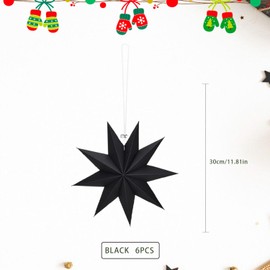 RYAN Pack of 6 Christmas Paper Stars Christmas 30 cm Folding Stars Christmas Star Decoration Paper Stars for Christmas Tree Decoration Room Living Room Window Decoration (Black)