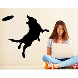 Frisbee Dog Vinyl Wall Decal. (Black Color) 34in Tall X 31in Wide. GFoster102