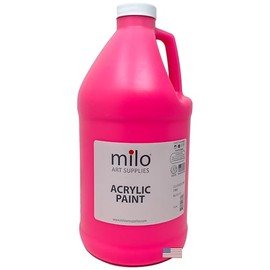 milo Fluorescent Pink Neon Acrylic Paint | 64 oz Bottle Half Gallon | Glows UV in Black Light | Non-Toxic Made in USA | Bulk Art Paint for Party, Student, Classroom, Artist