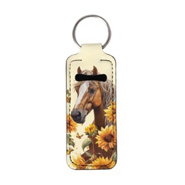 Suobstales Horse Sunflower Butterfly Print Chapstick Holder Keychain Neoprene Lip Balm Holder Lipstick Sleeve Pouch Lip Balm Portable Pocket Lip Gloss Tube Holder Travel Accessories