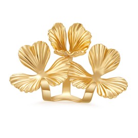 Vintage Three Flowers Wrap Statement Ring for Women Trendy Gold Petal Floral Climber Finger Band Adjustable Open Rings Comfort Fit Fashion Jewelry Engagement Promise Holiday Wedding Stackable, Copper