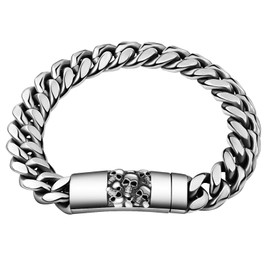 LCTrusttmor Gahna Skull Bracelet for Men, Essential Oil Diffuser Bracelet, Stainless Steel Scent Perfume Wrist Hand Chain, Punk Gothic Jewelry Gifts for Him, Length 8.9 Inches