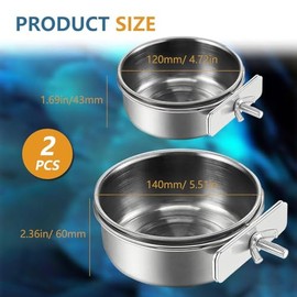 2 cuencos de acero inoxidable para alimentación de pájaros, taza de alimentación de pájaros pequeños, jaula de acero inoxidable para loro con soporte, comedero de agua para jaula de loro, soporte para