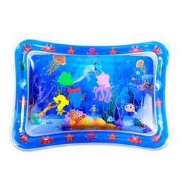 Baby Water Mat, 69x50cm Tummy Time Water Mat for Babies, Water Mat Baby Sensory Sensory Play Mat for Early Development, Square Dolphin Design (Blue)