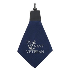 U.S. Navy Veteran Anchor Triangle Golf Towel with Pleather & Swivel Hook Father's Day Club Ball Tee Golfing Gift Birthday Variety Colors Towels Vinyl