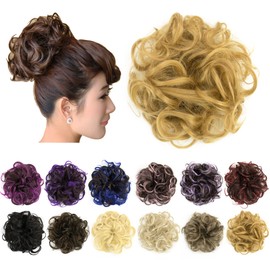 IMISSU 2 Pieces Messy Bun Hairpiece Updo Fake Hair Bobbles Ponytail Extension Wavy Curly Hairpieces Chignon Headband (2 Pieces Ash Blonde)