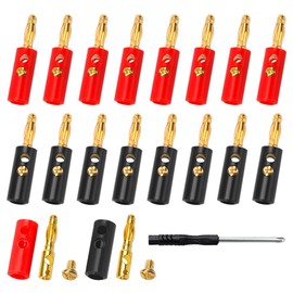 KUOQIY 18 PCS Gold Plated Banana Plug Connector, 4mm Speaker Plug Speaker Cable Connectors, with screwdriver, for Musical Audio Speaker Wire & Audio/Video Receiver, 9 Red + 9 Black