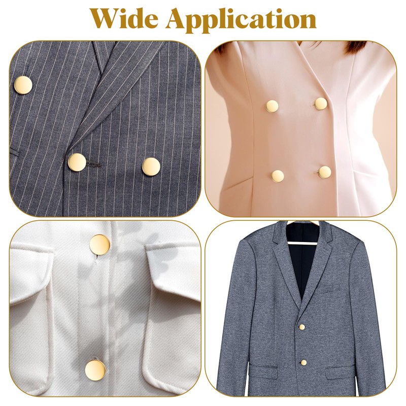 AOZUO 24Pcs Gold Buttons for Blazers, Metal Flat Button, Round