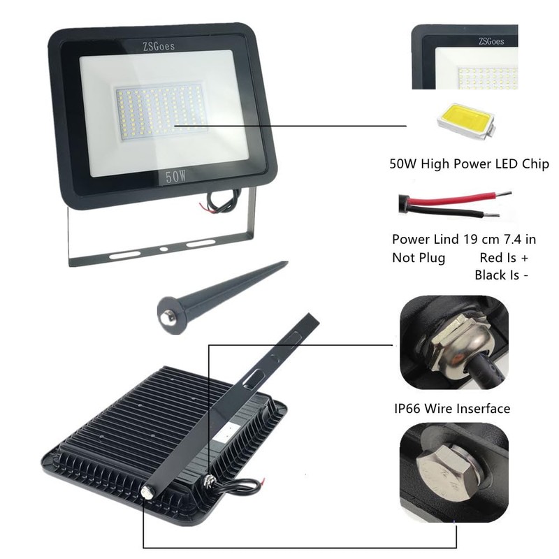 ZSGoes 2 Pack Cool White 50W LED Flood Light Outdoor
