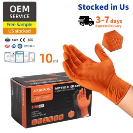 Anboson 10mil Orange Disposable Nitrile Gloves Diamond Texture for Auto Repair Mechanics and Garage SafetySize: Xl, Color: Orange