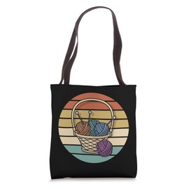 Retro Knitting Design Knitting Needles Wool Basket Tote Bag