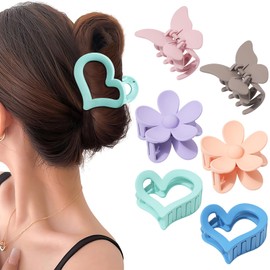 WELROG Pack of 6 Women's Medium Heart Hair Clips Butterfly Hair Clips for Women with Half-tied Hair Clips for Women
