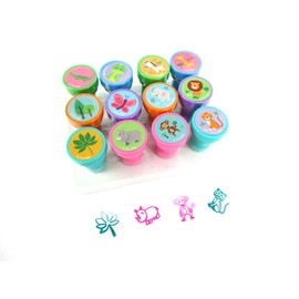TINYMILLS 12 Pcs Safari Jungle Animals Stamp Kit for Kids Self Inking Stamps Gift Jungle Book Party Favor Bag Stuffer Teacher Stamps