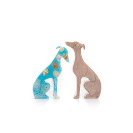Handmade Mini Resin Whippet/Greyhound Figurines - Set of 2, Decorative Dog Statues 7cm high (Seaside)