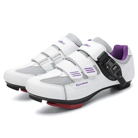 Womens Cycling Shoes Compatible with Peloton Bike Clip in Ladies Indoor Cycling Road Bike Riding Biking Shoes, Pre-Installed Delta Cleats Size 6 White Purple