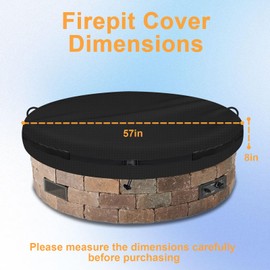 Outdoor Round Built in Stone Fire Pit Cover, 600D Quality Oxford Cloth fire Pit Cover, 52-56 Inch Patio Large Fire Pit Covers for In Ground Firepit, Outdoor rain, Snow, Wind, UV (57" Rounded,Black)