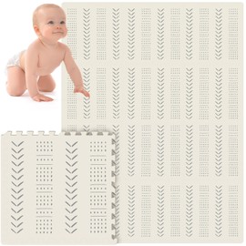 Tinideya 12 Tiles Baby Play Mats 6ft x 8ft Cream Color Puzzle Floor Mat Toddlers Waterproof Crawling Mat for Tummy Time, Crawling & Playroom