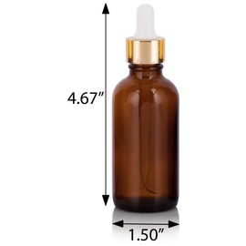 2 oz Amber Glass Boston Round Bottle with Gold Metal and Glass Dropper (12 pack) + Funnel