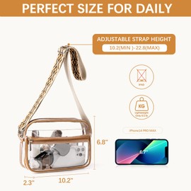 BOSTANTEN Clear Purses for Women Stadium Approved Clear Bags Small Crossbody Bags Trendy for Concerts Sports (Brown-Guitar Strap)