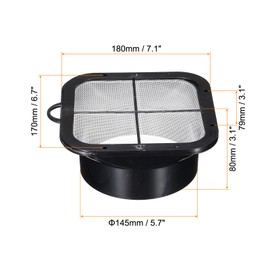 PATIKIL 6" Duct Connector Flange, Exhaust Hose Flange ABS Ventilation Duct with Filter Mesh for Ventilation System, Black