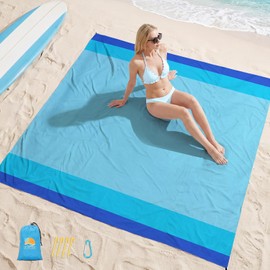 Aroveea Beach Blanket Waterproof Sandproof 1-7 Adult Oversized 78 '' × 81 '' Lightweight Durable Compact Sand Free Beach Mat for Travel Camping Hiking Picnic Blanket