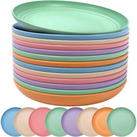 Yihurlm 18PCS Wheat Straw Plates,9 Inch Reusable Plastic Plates, Unbreakable Deep Dinner Plates, Dishwasher & Microwave Safe Plates, Lightweight Plates for Kitchen Camping,BPA Free(Multicolor)