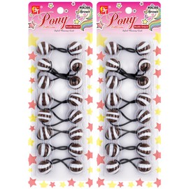 16 Pcs 20mm Hair Ties Hair Accessories for Girls Double Striped Hair Ties with Balls Bubble Twinbead Ponytail Holders (Brown)