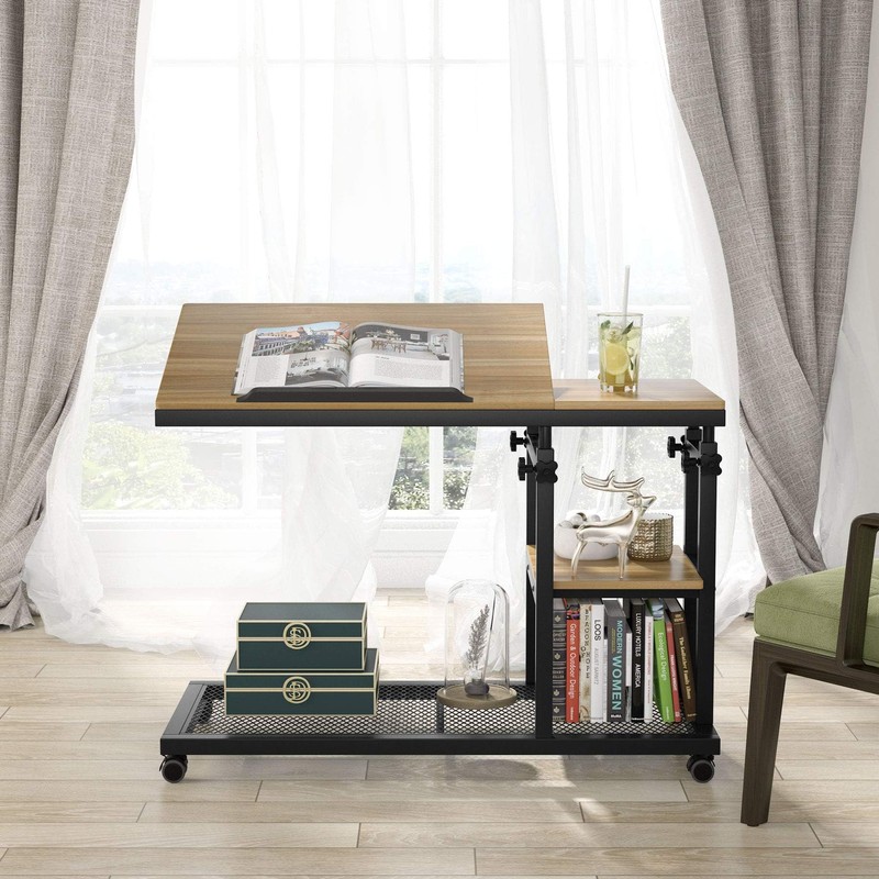 Tribesigns Height Adjustable C Table with Wheels, Mobile Couch Snack
