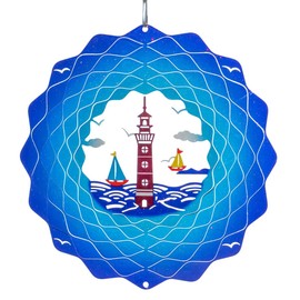 CIM Metal Wind Chime - Rainbow Lighthouse Blue - 200 mm - Smooth-Rotating Windmobile with Brilliant Colours - Includes Hanging - Attractive Room Window and Garden Decoration