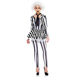 5 PC. Ladies Grave Beetle Ghost Coat Costume Set - Small/Medium - Black/White