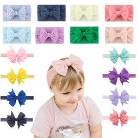 VIDA4U 16 Piezas Diademas de Lazo de Nailón para Bebé, Bandas de Moda para Niñas, Cintas Suaves y Elásticas para el Cabello de Recienes Nacidos, Regalo para Baby Shower, Cumpleaños, Navidad