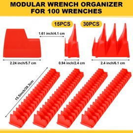Chunful 100 pcs Modular Wrench Organizer Holder Wrench Tool Organizers Storage Racks Set with Metric & SAE Label for Tool Box Drawer Storage for Father Brother Professional Mechanics Men(Red)