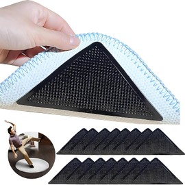 Cintas de Alfombra,16 Piezas Cinta de Agarre para Alfombra y Almohadillas,Pinzas Lavables Antideslizantes para Alfombras,Sin Rizos, Sin Marcas,Pinzas para Alfombras Extraíbles para Pisos De Dura