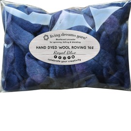 Wool Roving Hand Dyed. Super Soft BFL Combed Top Pre-Drafted for Easy Hand Spinning. Artisanal Craft Fiber Ideal for Felting, Weaving, Wall Hangings and Embellishments. 1 Ounce. Royal Blue