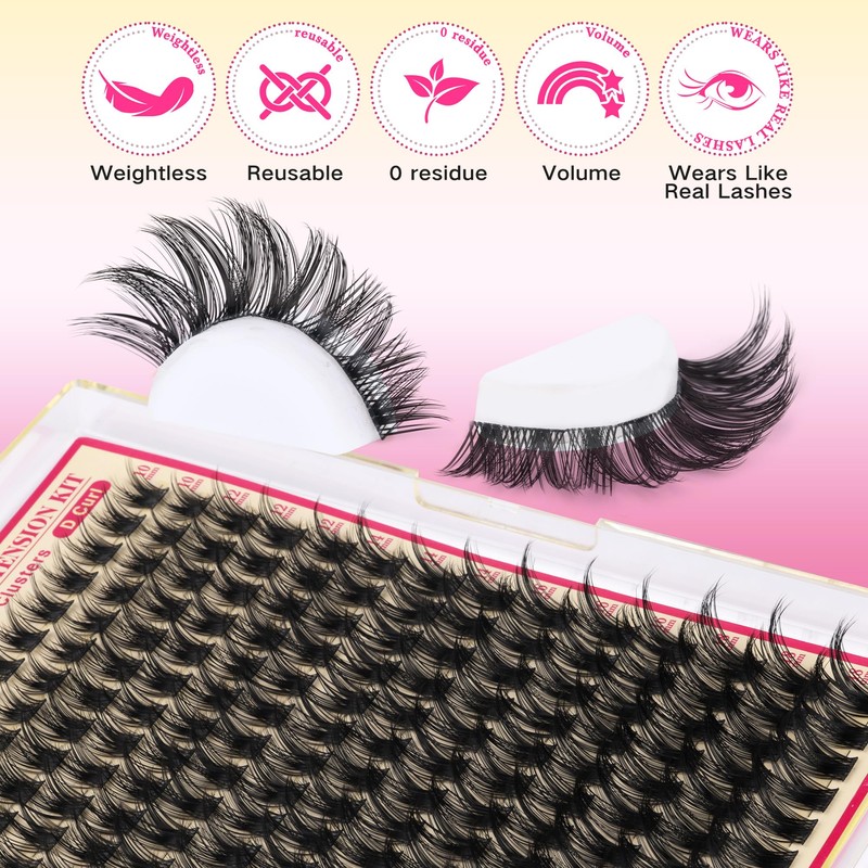 FANXITON Lash Clusters Kit Wispy Clusters Eyelash Extensions Natural Lash