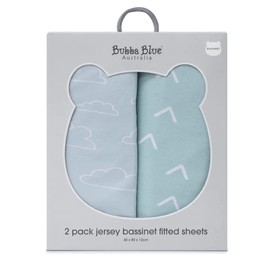 Bubba Blue Nordic Jersey Bassinet Fitted Sheet, 40 x 80 x 12 cm Size, Dusty Sky/Mint (Pack of 2) 200.0 Grams