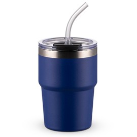 16 oz Stainless Steel Insulated Tumbler with Straw and Lid, Blue