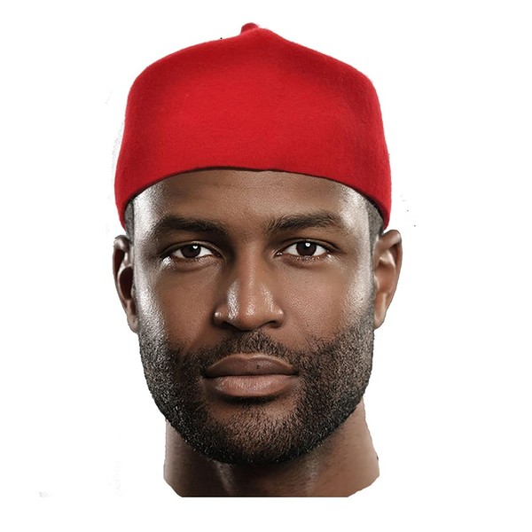 Dupsie's Red Wool Felt Igbo Cap African Fez Kufi Hat