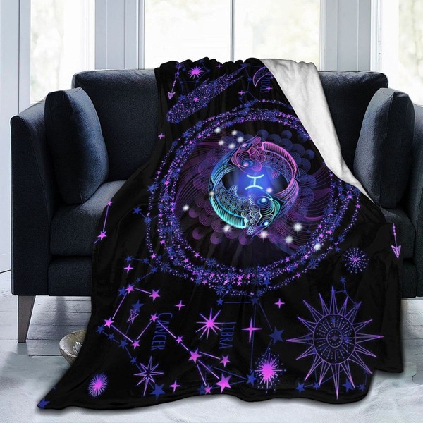 Pisces Throw Blanket Flannel Constellations Blanket Warm & Soft 12