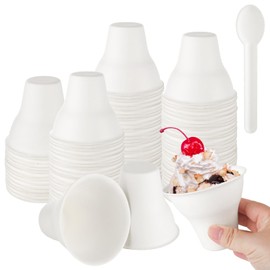 RHBLME 100 Pack Snow Cone Cups 12 oz, Paper Cone Cups with 100 Pack spoon Leakproof Snack Ice Cream Bowls for Kids Party, Cookout, Commercial Shaved Ice Food Service