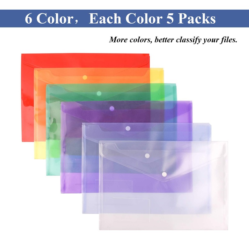 Plastic Envelopes Wallets, MerryNine 30 Pack A4 Clear Document Folder,