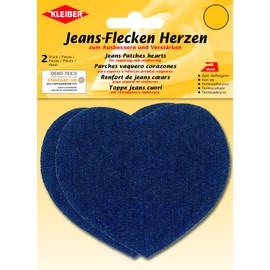Kleiber Iron On Denim Jean Heart Shaped-Dark Blue-2 Patches