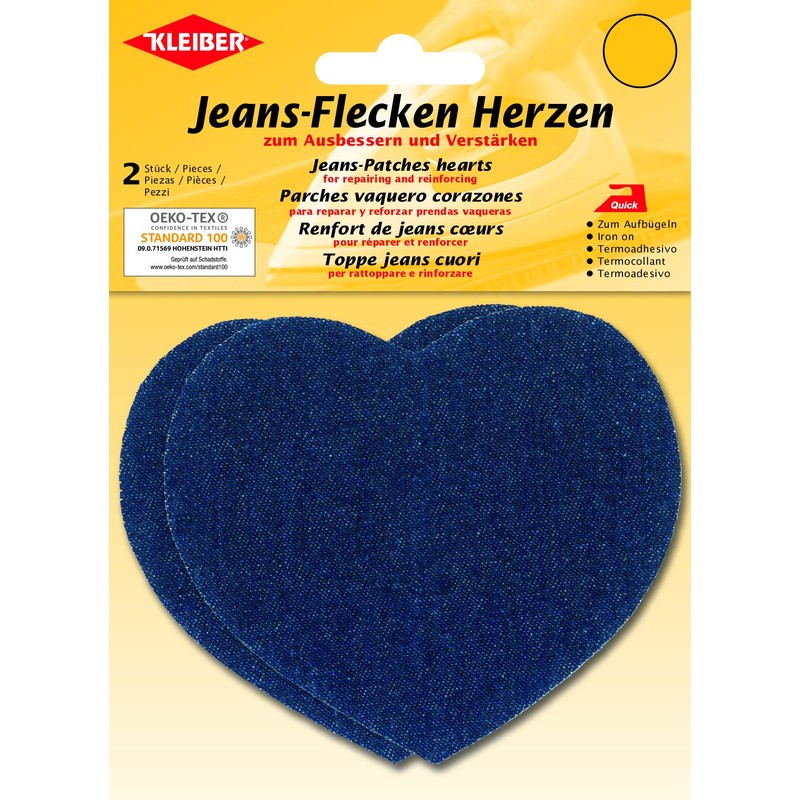 Kleiber Iron On Denim Jean Heart Shaped-Dark Blue-2 Patches