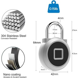 Eseesmart Fingerprint Gym Locker Padlock, Fingerpirnt Bluetooth APP Control Smart Combo Pad Lock - Keyless Outdoor Waterproof Security Suitcase Luggage School Backpack-Sliver