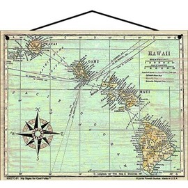 8x10 Hawaii Map Sign - Vintage Hawaiian Islands with Directional Compass