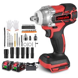 ONEVAN 520N.M Brushless Electric Wrench Cordless Wrench Screwdriver 1/2" Socket Car Repair Power Tool for Makita 18V Battery - Spec: 1 x Battery + 44 Accessories